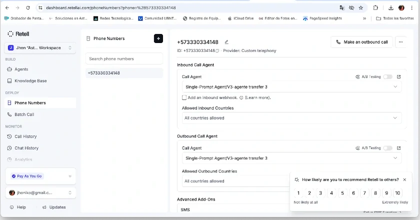 Configurar Sip Retell Ai 3 Configurar Did Colombia En Retell Ai Con Issabel